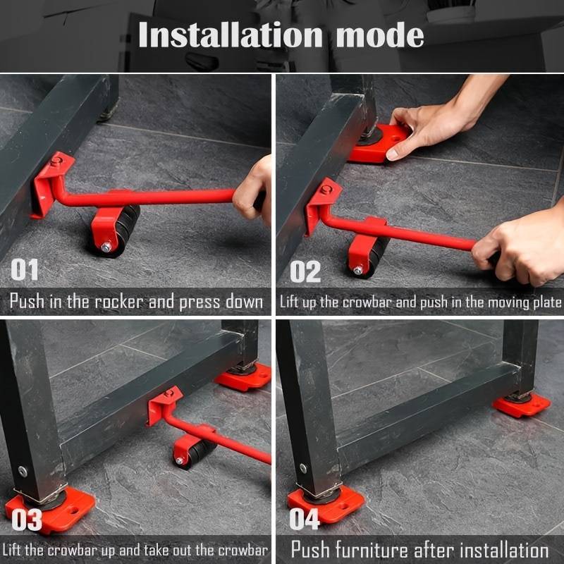 Kit de levage et de déplacement de meubles 4 pièces - soulève jusqu'à 150 kg sans effort